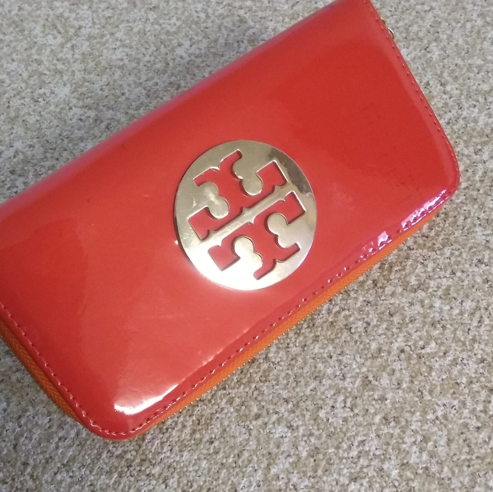 Tory Burch Orange Patent Leather Wallet